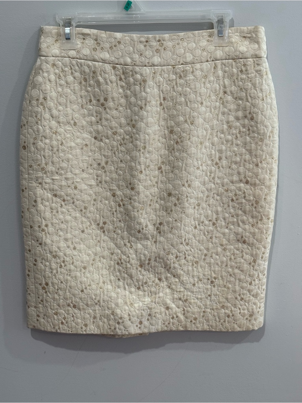 J Crew 6 Silk Metallic Cream Textured Bubble Quilted Pencil Skirt 640